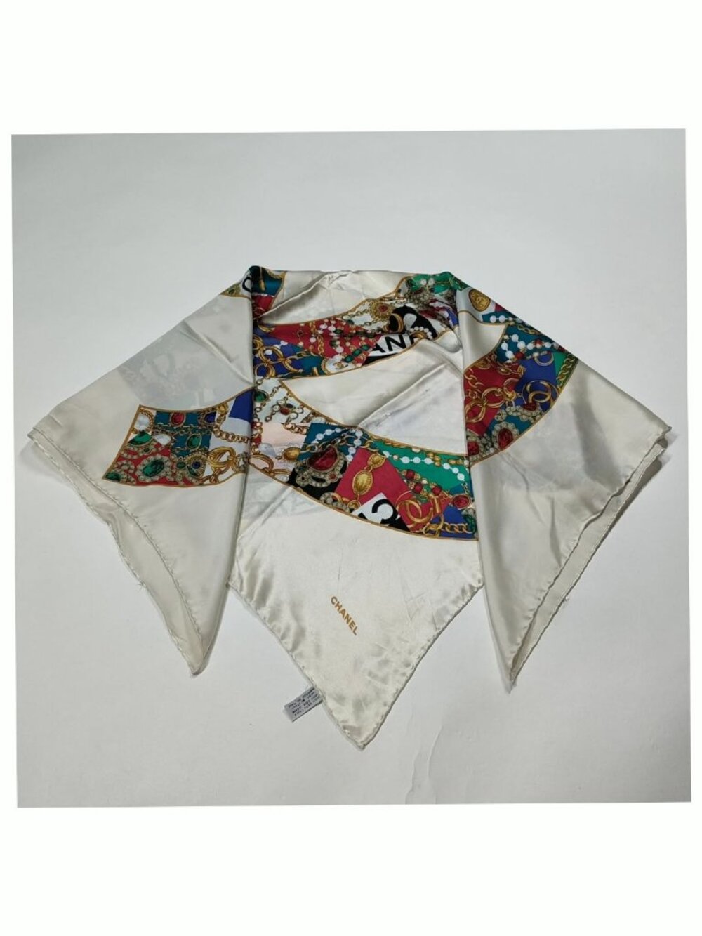 Authentic Silk Chain Print Scarf Multicolor Luxury Style - Picture 3 of 10